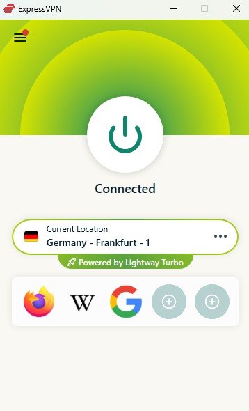 ExpressVPN „Windows“ programėlės dizainas