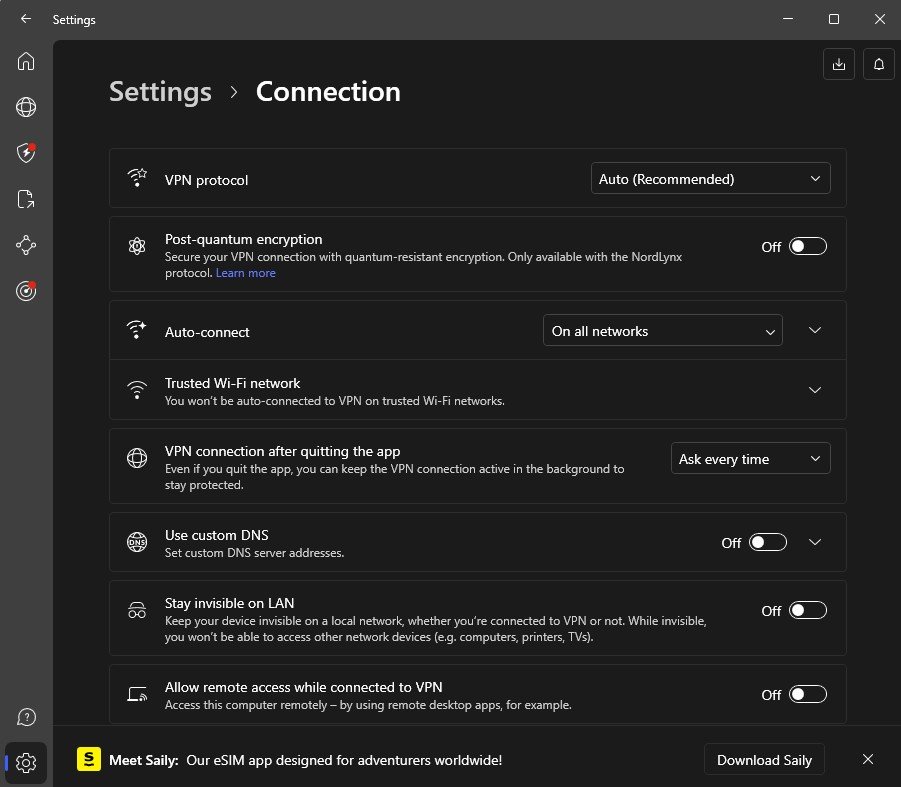NordVPN prisijungimo nustatymai