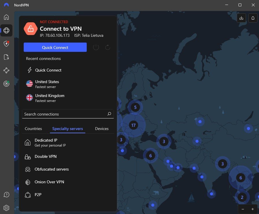 NordVPN specializuotų serverių pasirinkimas