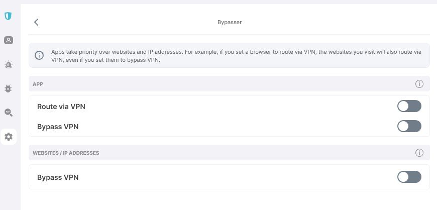 Surfshark VPN Bypasser nustatymai