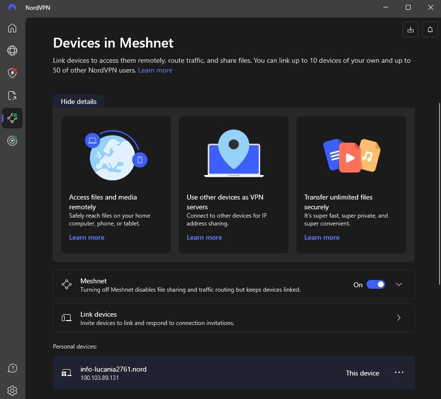 nordvpn meshnet nustatymai
