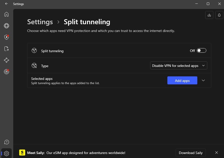 nordvpn split tunneling nustatymai