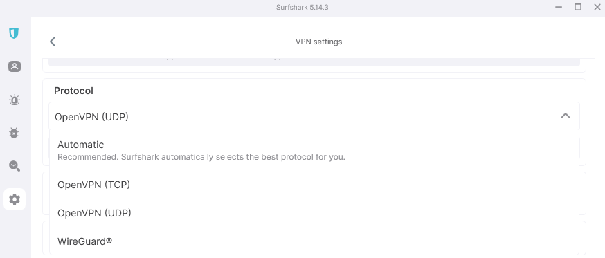 vpn nustatymai - protokolu pasirinkimas