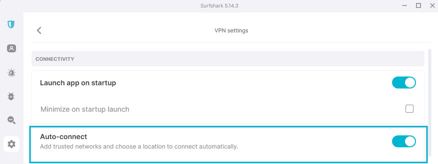 vpn nustatymai - auto-connect įjungimas